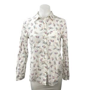 Gap Women's White Floral Print Cotton Long Sleeve Button Down Shirt Top Size XS